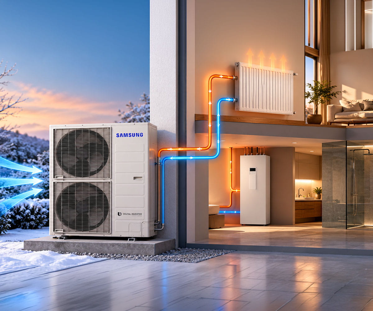 Samsung ısı pompası dış ünitesi ve ev içi tesisat bağlantısı